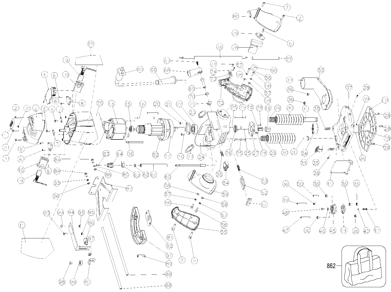 Default Diagram and Parts List for RP250BE-AR Type 1 Black and Decker Router